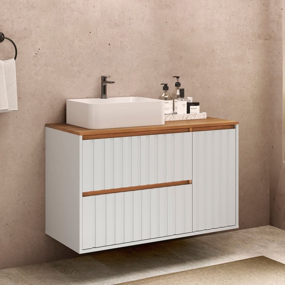 Gabinete de Banheiro 2 Portas 1 Gaveta 100cm Toronto Yescasa Branco/Carvalho