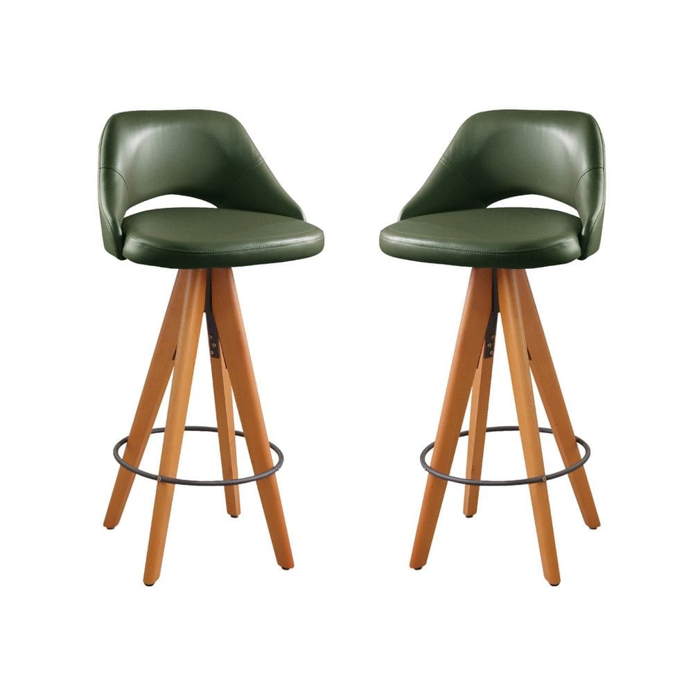 Kit 2 Banquetas Giratórias Estofadas com Encosto Nicole Verde/Freijó