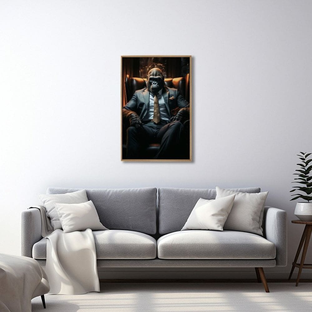 Quadro Decorativo Macaco Modelo Boss Chefe 1 Tela 80x120cm para Sala Quarto Escritório