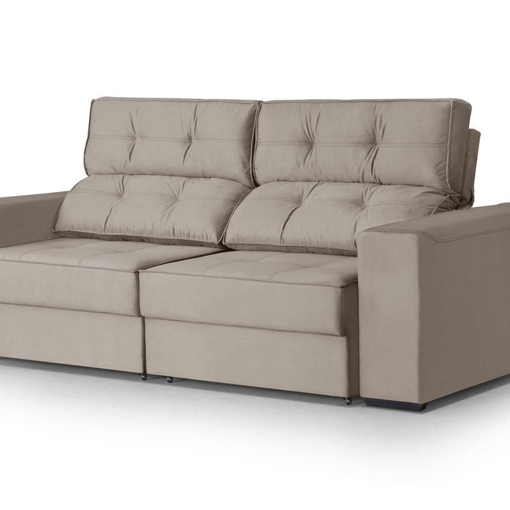 Sofá 3 Lugares Retrátil e Reclinável 218cm para Sala de Estar Eros Bege