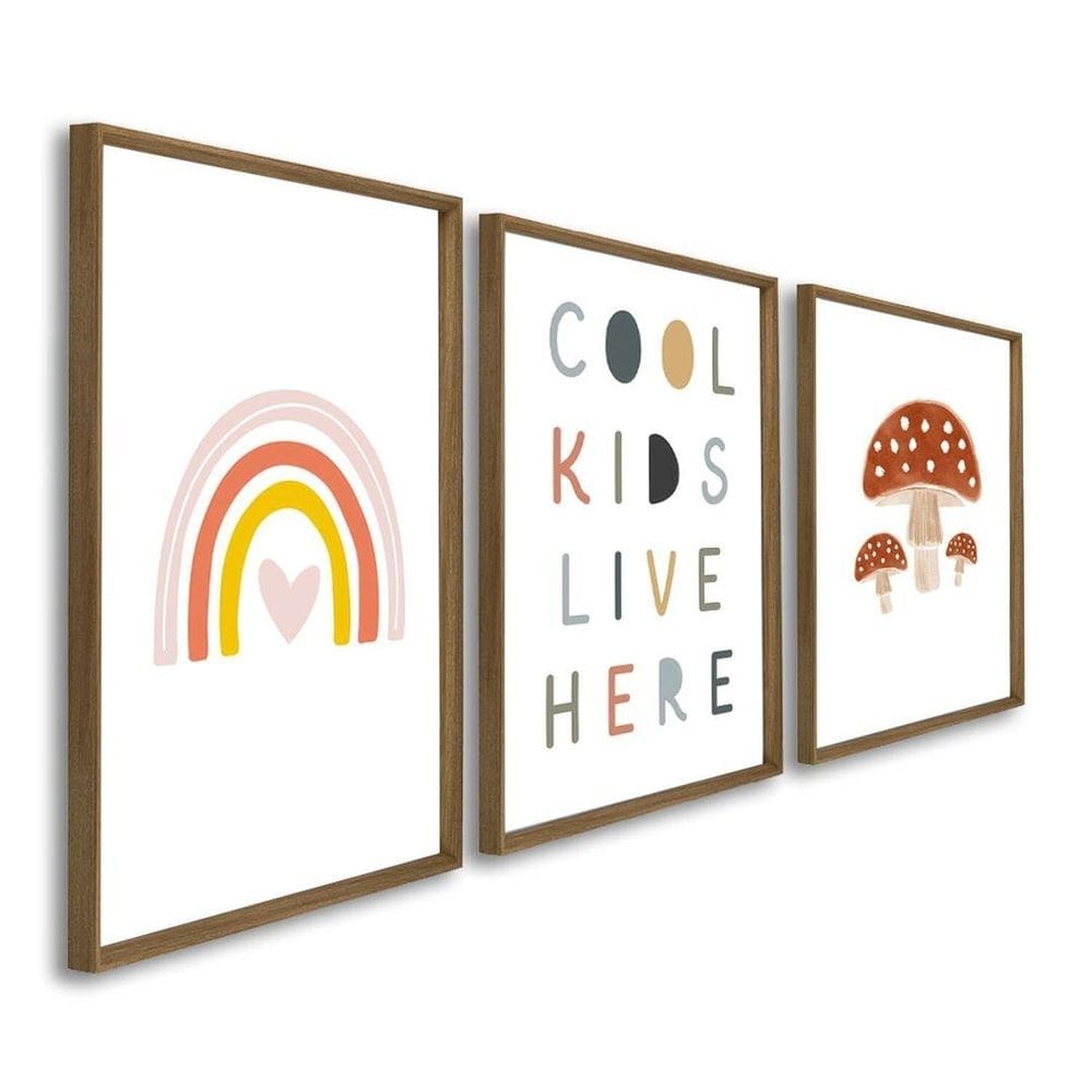 Quadro Decorativo Infantil Dinossauros 3 Telas 60x90cm para Quarto Sala Brinquedoteca