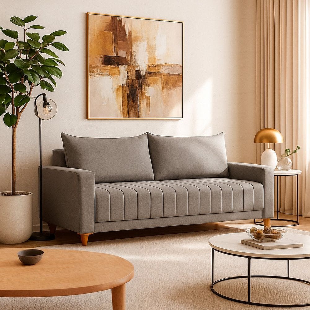 Sofá Fixo 2 Lugares para Sala Living 182cm Roma Cinza Escuro