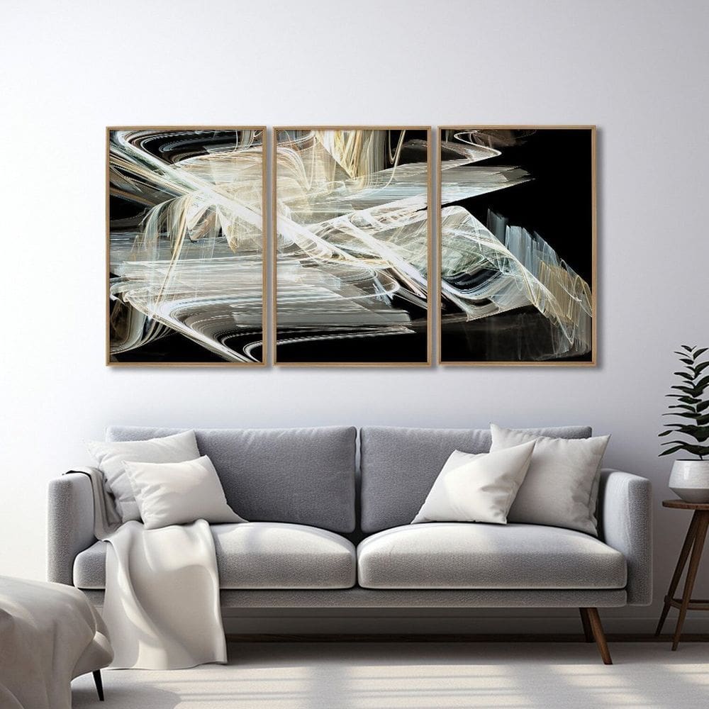 Quadro Decorativo Modelo Luzes em Movimento 3 Telas 60x90 para Quarto Banheiro Escritório