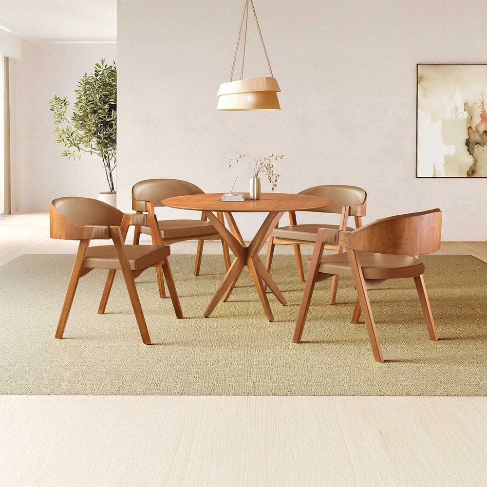 Conjunto de Mesa Redonda 108cm com 4 Cadeiras Gaia Caramelo/Freijó