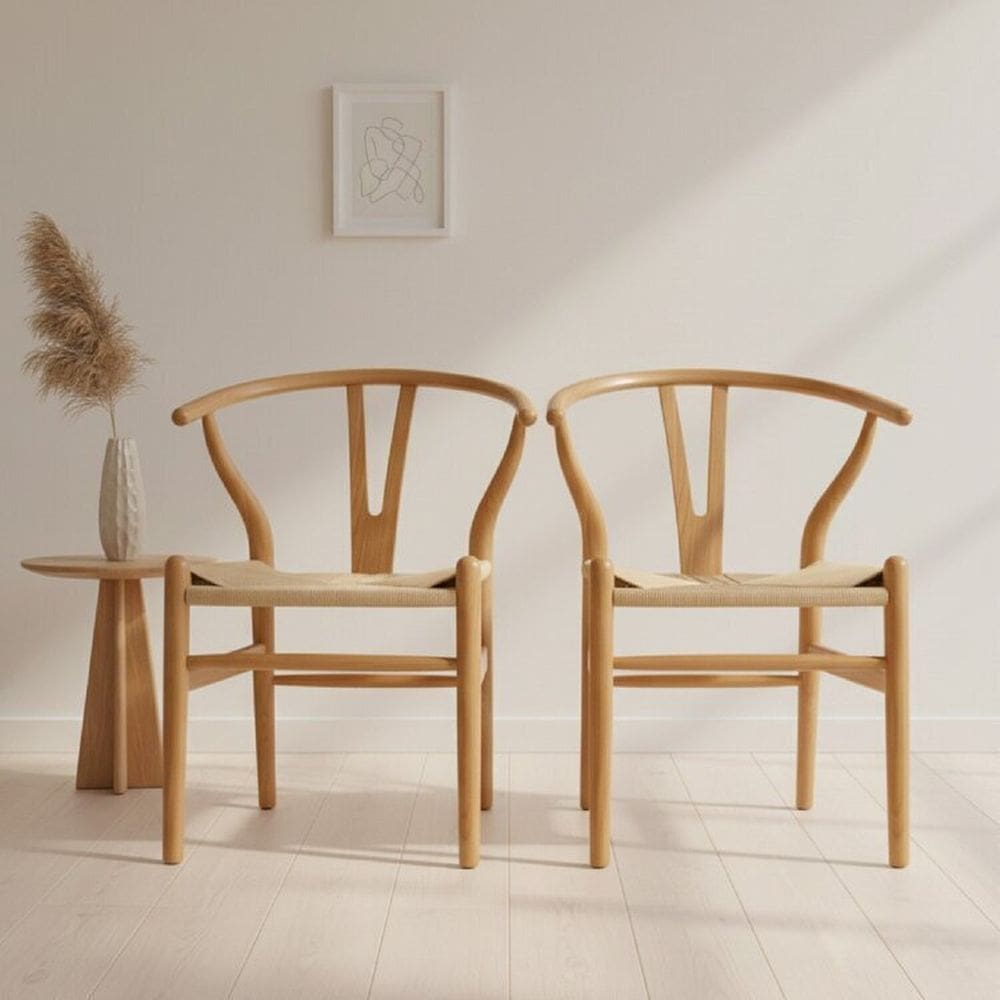 Kit com 2 Cadeiras para Sala de Jantar Madeira Maciça Wishbone Madeira Clara