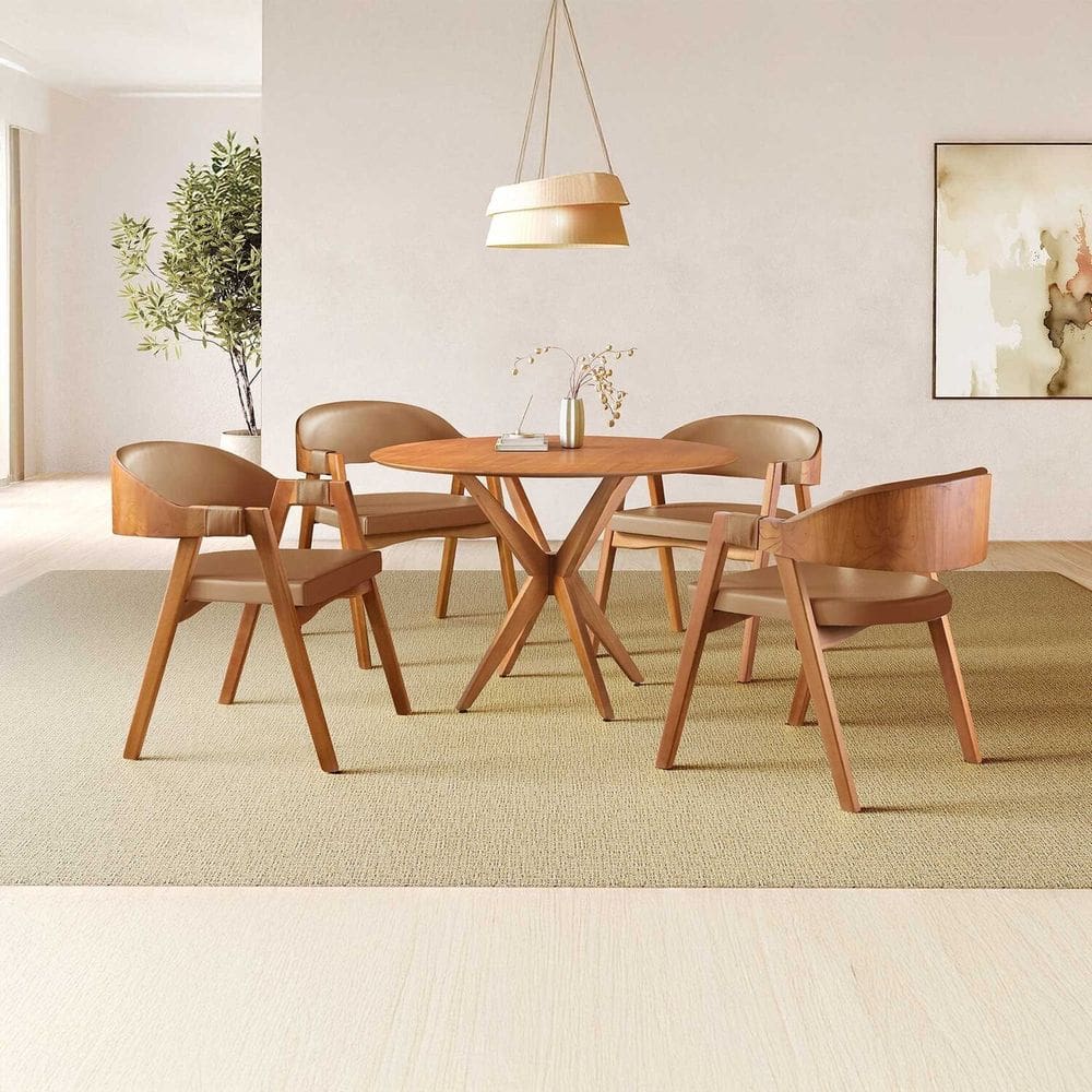 Conjunto de Mesa Redonda 100cm com 4 Cadeiras Gaia Caramelo/Freijó