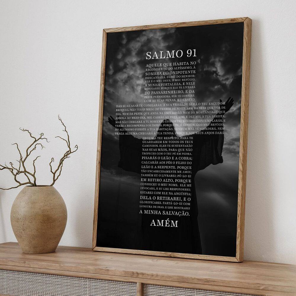 Quadro Decorativo Religioso Bíblia Salmo 91 1 Tela 60x90 para Sala Quarto Hall
