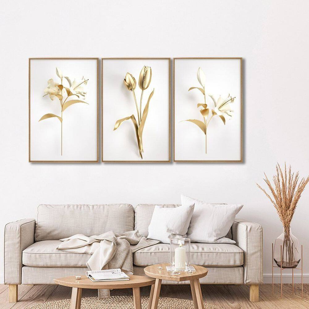 Quadro Decorativo Floral Copo de Leite Delicado 3 Telas 60x90cm para Sala Quarto Escritório