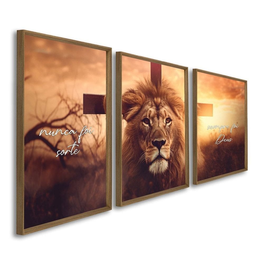 Quadro Decorativo Nunca Foi Sorte Sempre Foi Deus Religioso 3 Telas 60x90cm para Quarto Sala Hall