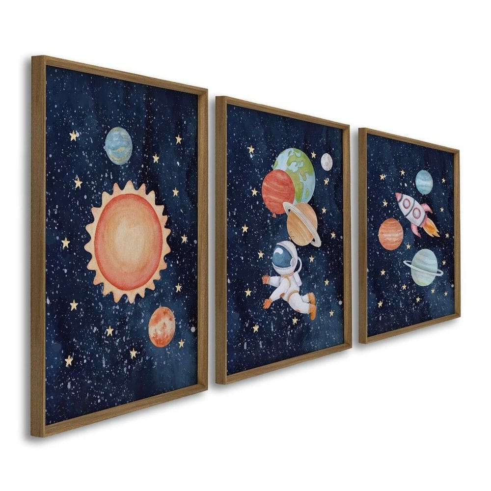 Quadro Decorativo Infantil Mundo Animal Cachorro e Felinos 3 Telas 60x90 para Quarto Sala