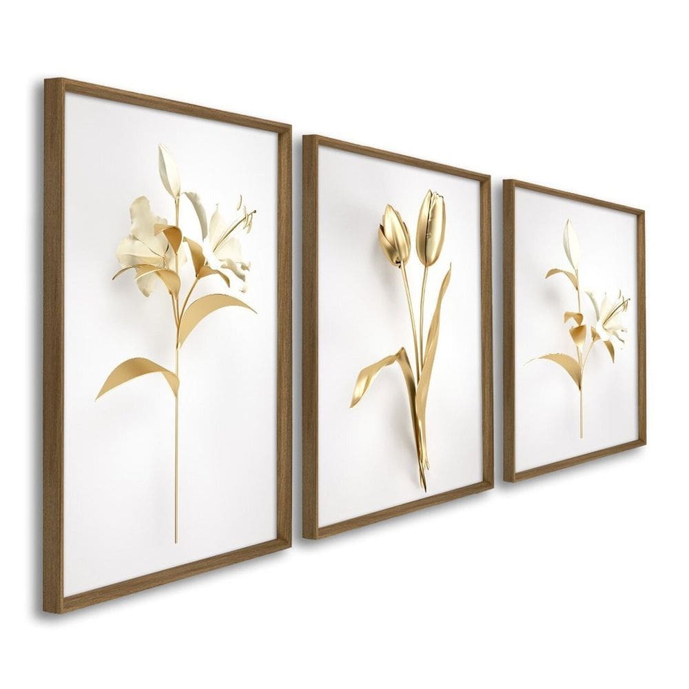 Quadro Decorativo Floral Copo de Leite Delicado 3 Telas 60x90 para Sala Quarto Escritório