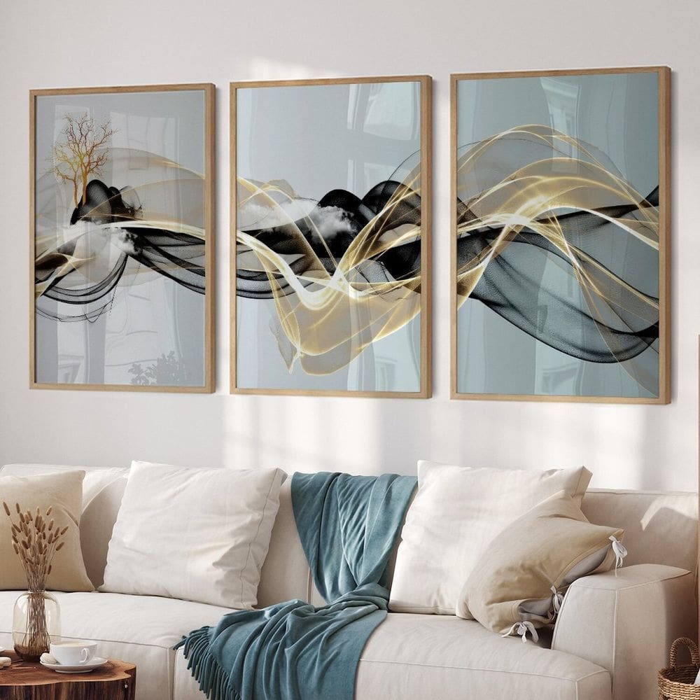 Quadro Decorativo Paisagem Abstrata 3 Telas 60x90 para Sala Quarto Escritório