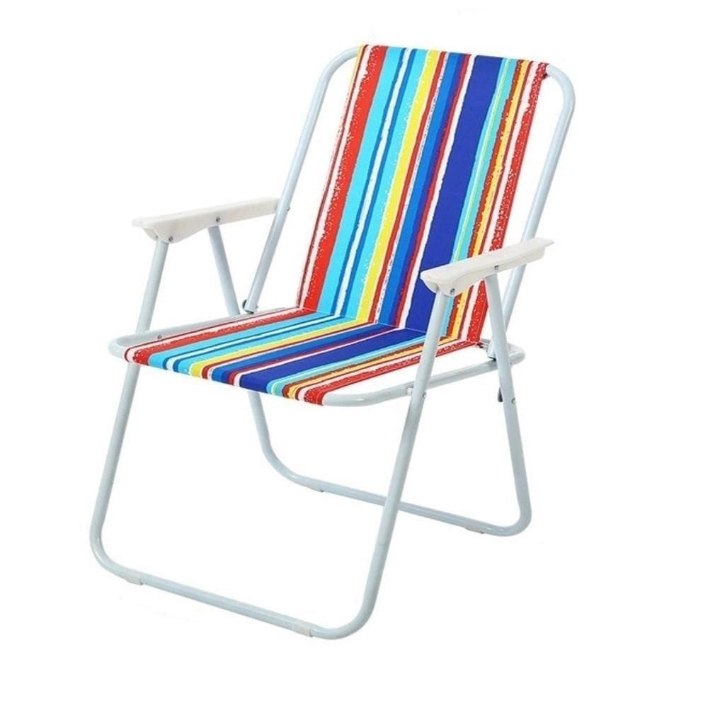 Cadeira Alta Dobrável Em Metal – Resistência E Conforto Para Praia, Pescaria E Camping - Colorida