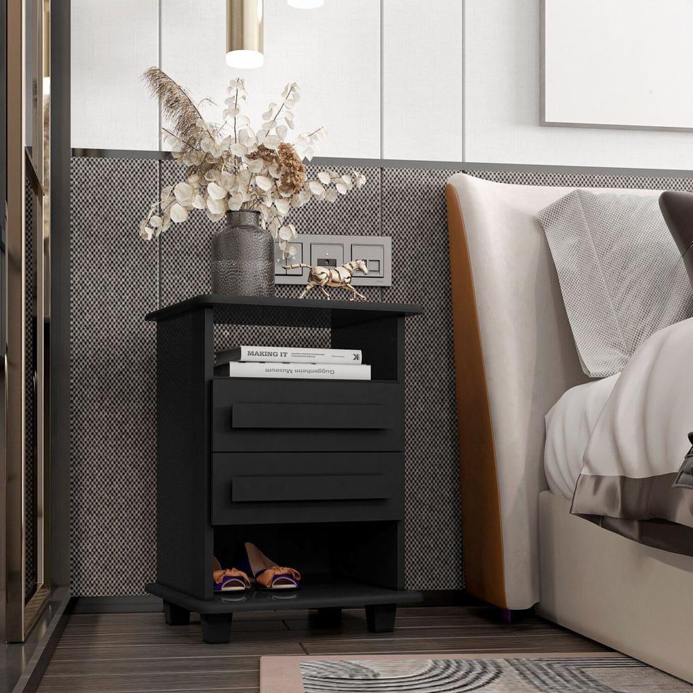 Mesa de Cabeceira 2 Gavetas 2 Nichos Turim Preto