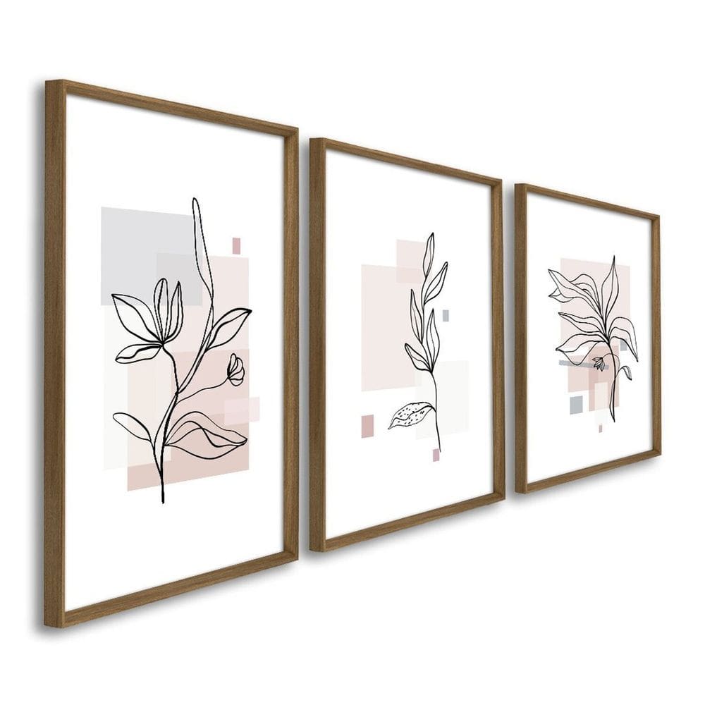 Quadro Decorativo Modelo Floral Plantas Aquáticas 3 Telas 60x90 para Sala Quarto Escritório