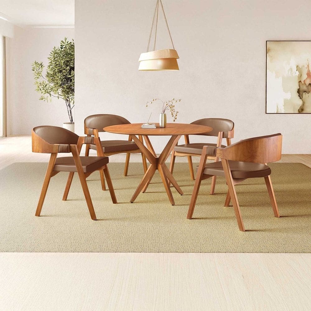 Conjunto de Mesa Redonda 108cm com 4 Cadeiras Gaia Marrom/Freijó