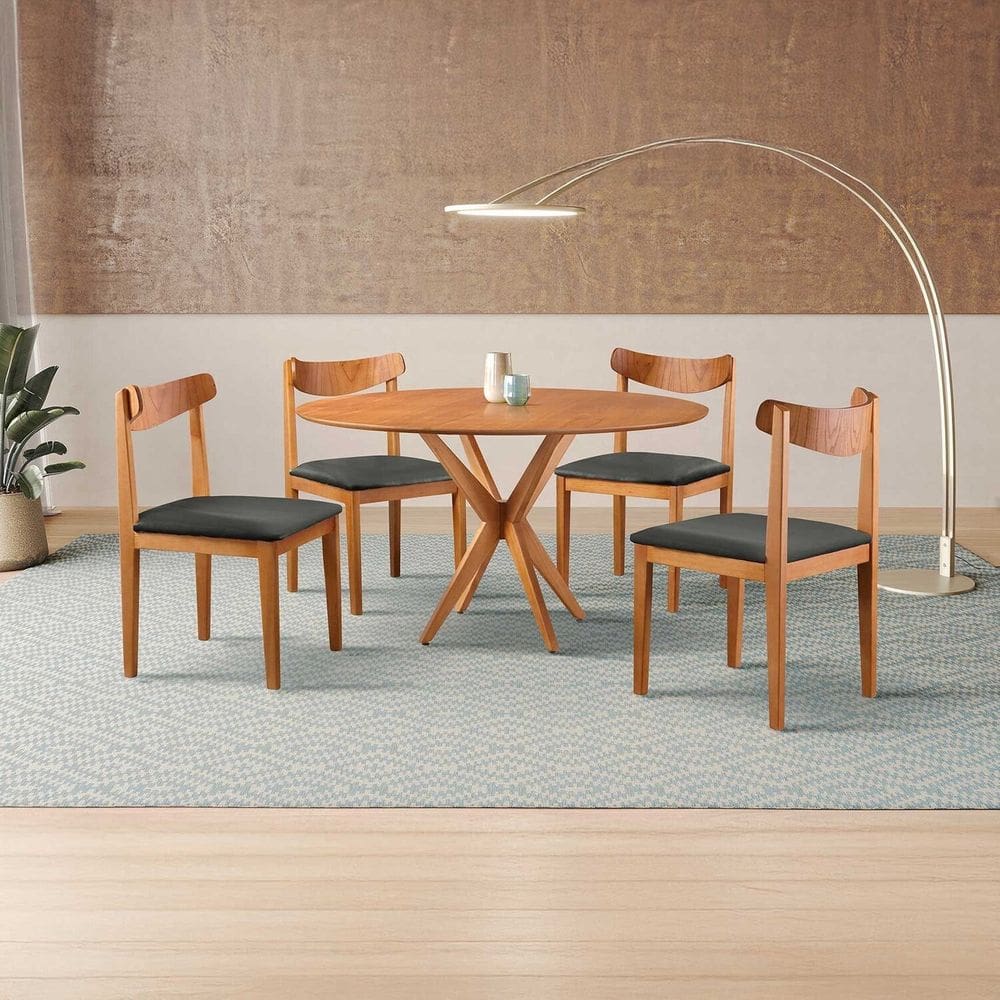 Conjunto de Sala de Jantar Mesa 120cm com 4 Cadeiras Aurora Preto