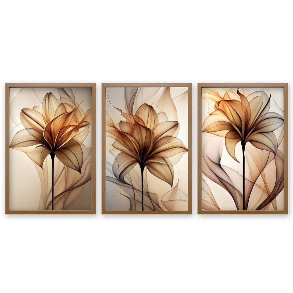 Quadro Decorativo Modelo Floral Pétalas Finas 3 Telas 60x90cm para Sala Quarto Escritório