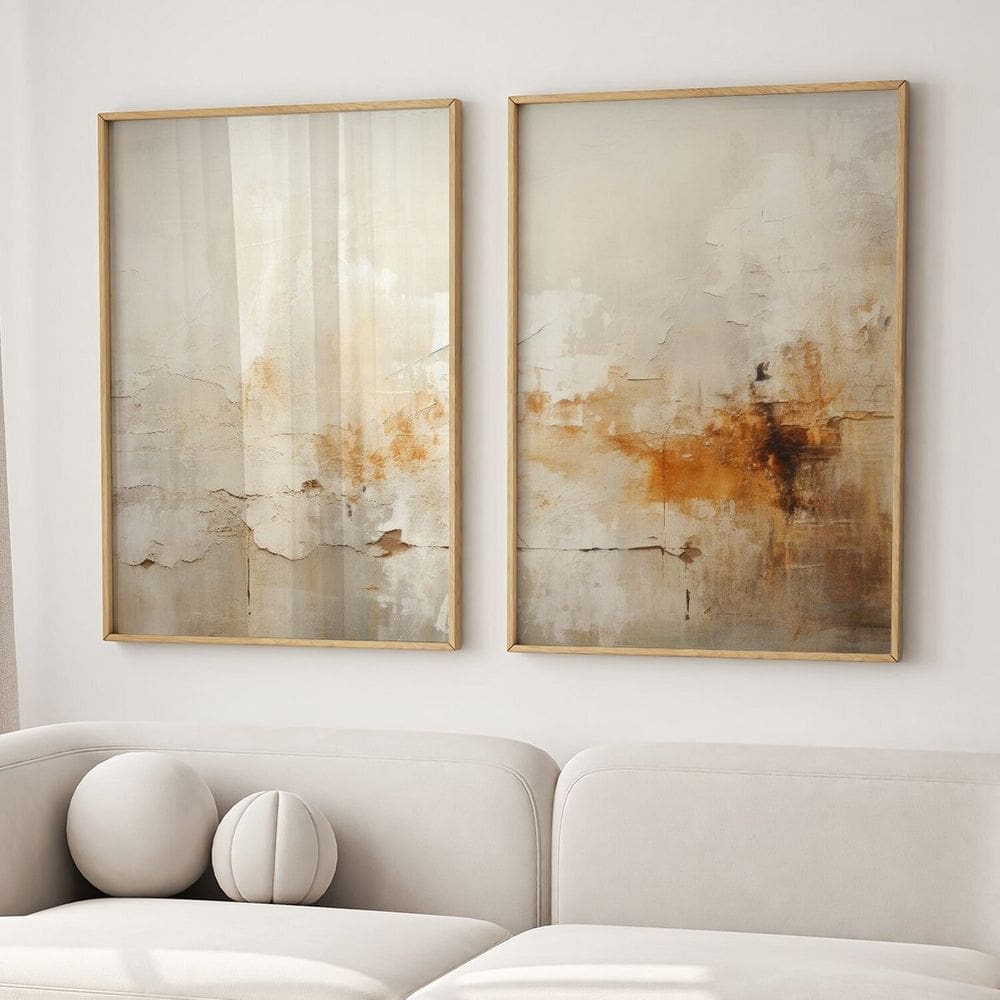 Quadro Decorativo Abstrato Pintura Rústica 2 Telas 60x90 para Sala Quarto Escritório