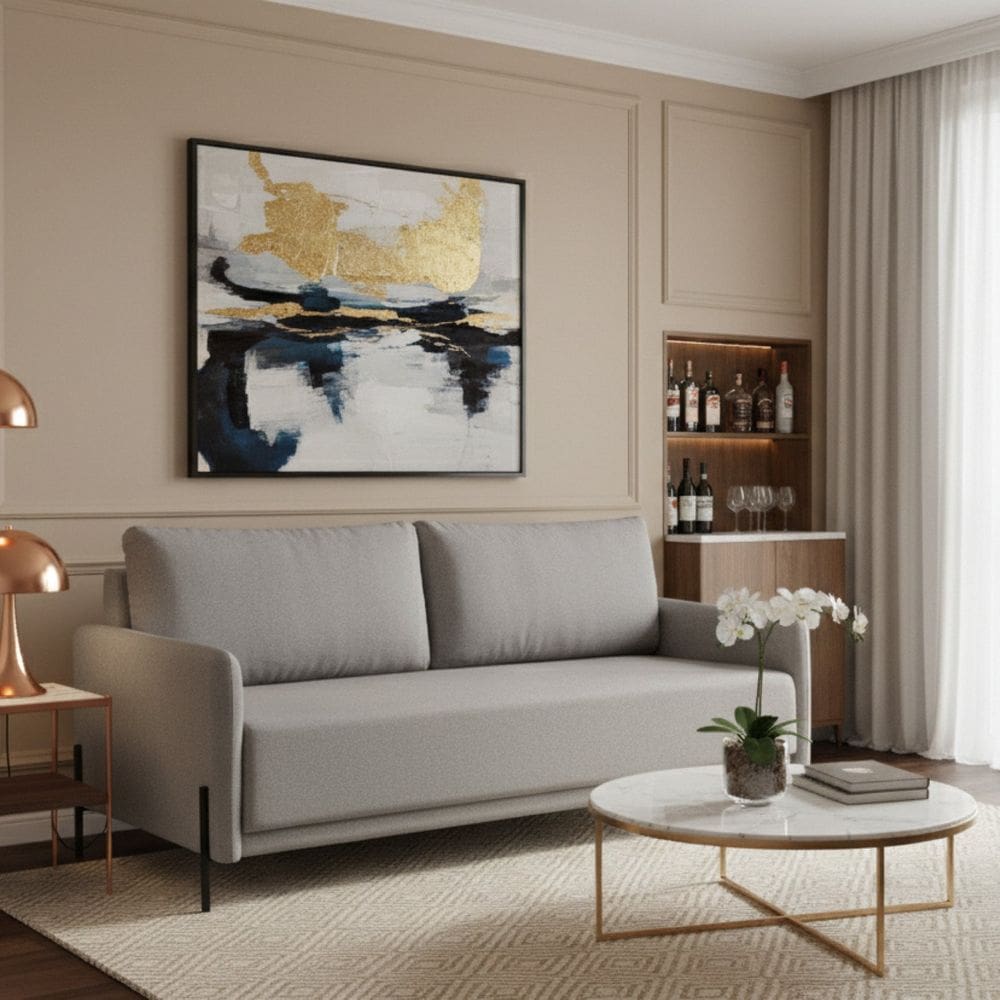 Sofá para Sala de Estar Living Clássico 202cm Pés de Ferro Londres Cinza Claro