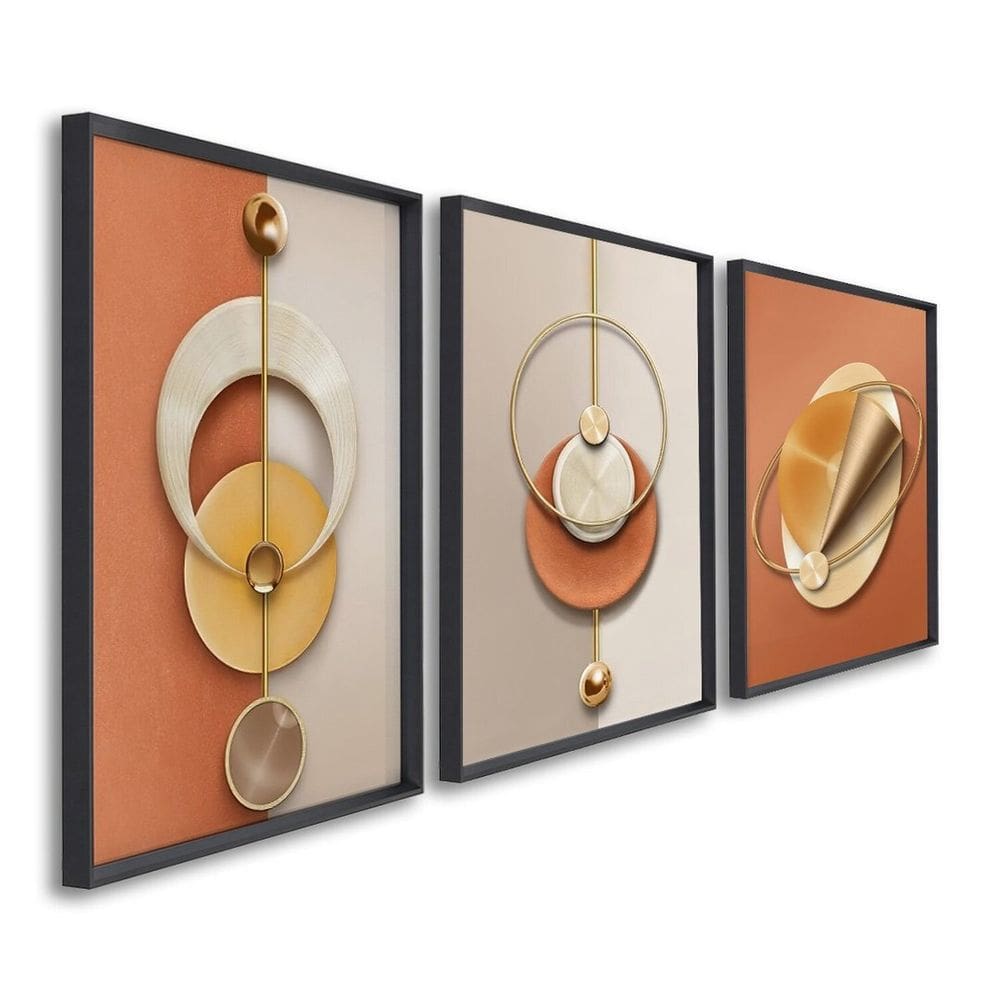 Quadro Decorativo Geométrico Abstrato 3 Telas 60x90cm para Sala Quarto Escritório