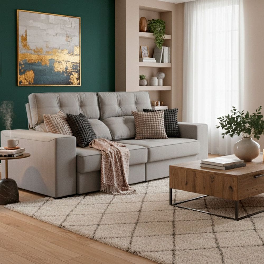 Sofá 4 Lugares Retrátil e Reclinável 274cm para Sala de Estar Eros Cinza Médio