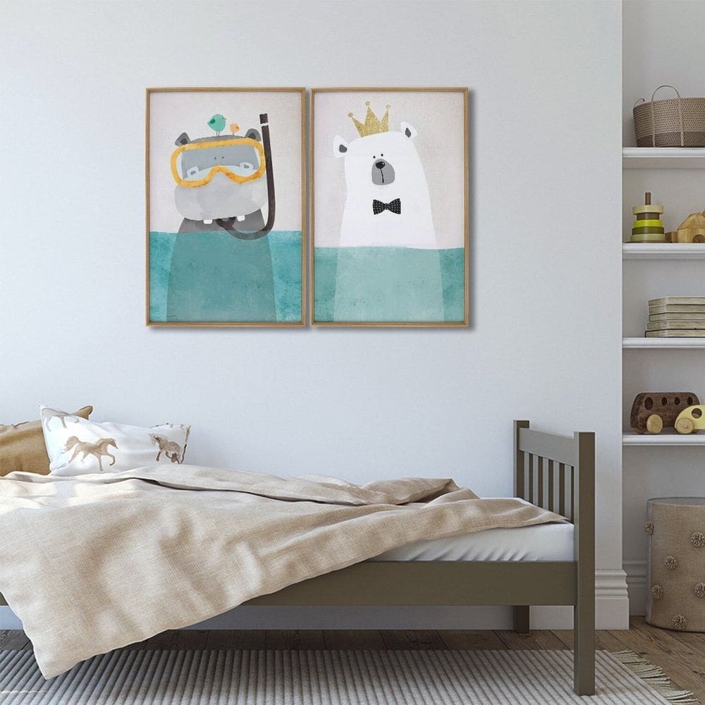 Quadro Decorativo Diversão no Fundo do Mar Infantil 2 Telas 60x90 para Quarto Sala Brinquedoteca