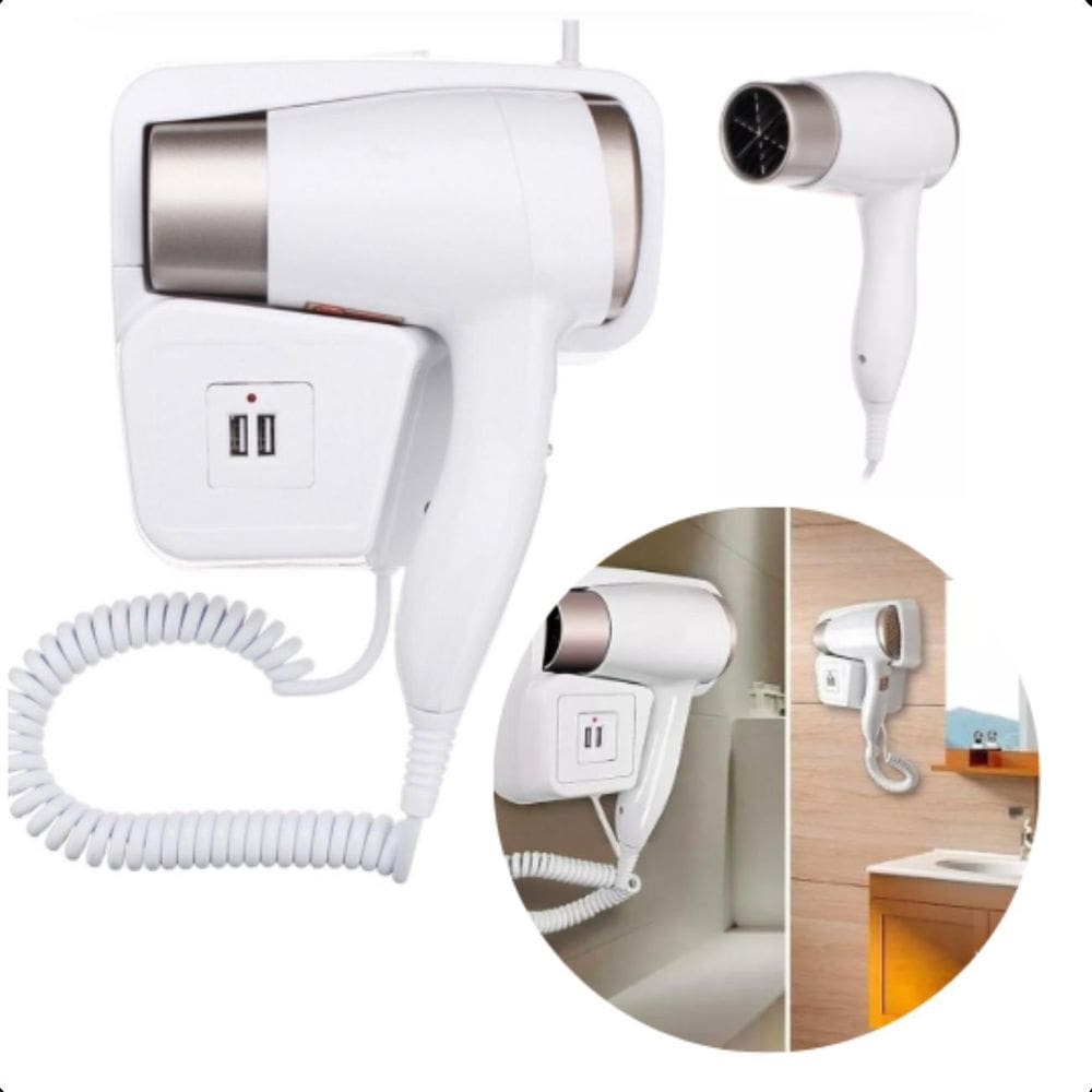 Secador Fixo De Parede Branco Compacto Com Suporte 220V