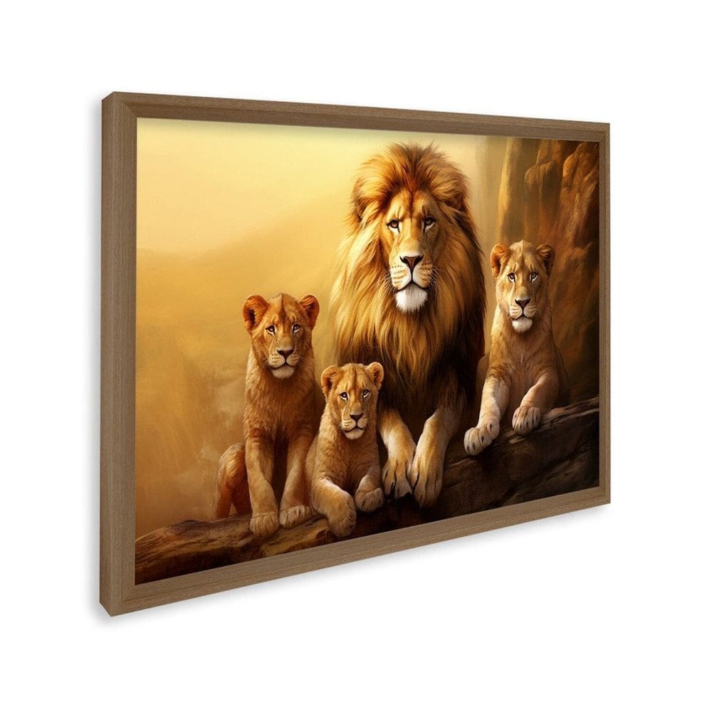 Quadro Decorativo Família de Leões 1 Tela 60x90cm para Escritório Banheiro Hall