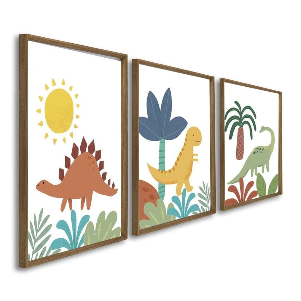 Quadro Decorativo Infantil Animais da Selva 3 Telas 60x90cm para Quarto Sala Brinquedoteca