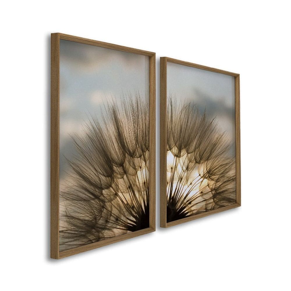 Quadro Decorativo Paisagem Sol e Dentes de Leão 2 Telas 60x90 para Sala Casa de Praia Lavabo