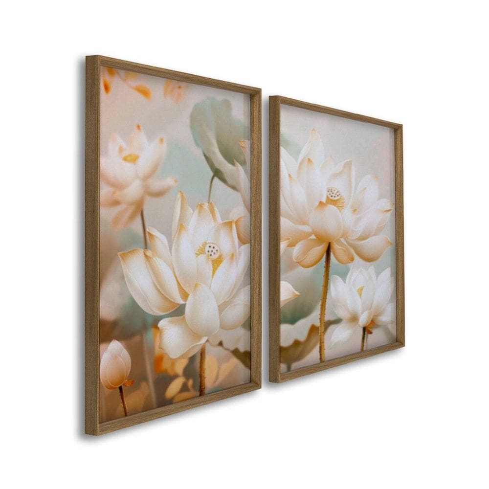 Quadro Decorativo Floral Flor de Lótus 2 Telas 60x90 para Sala Quarto Escritório