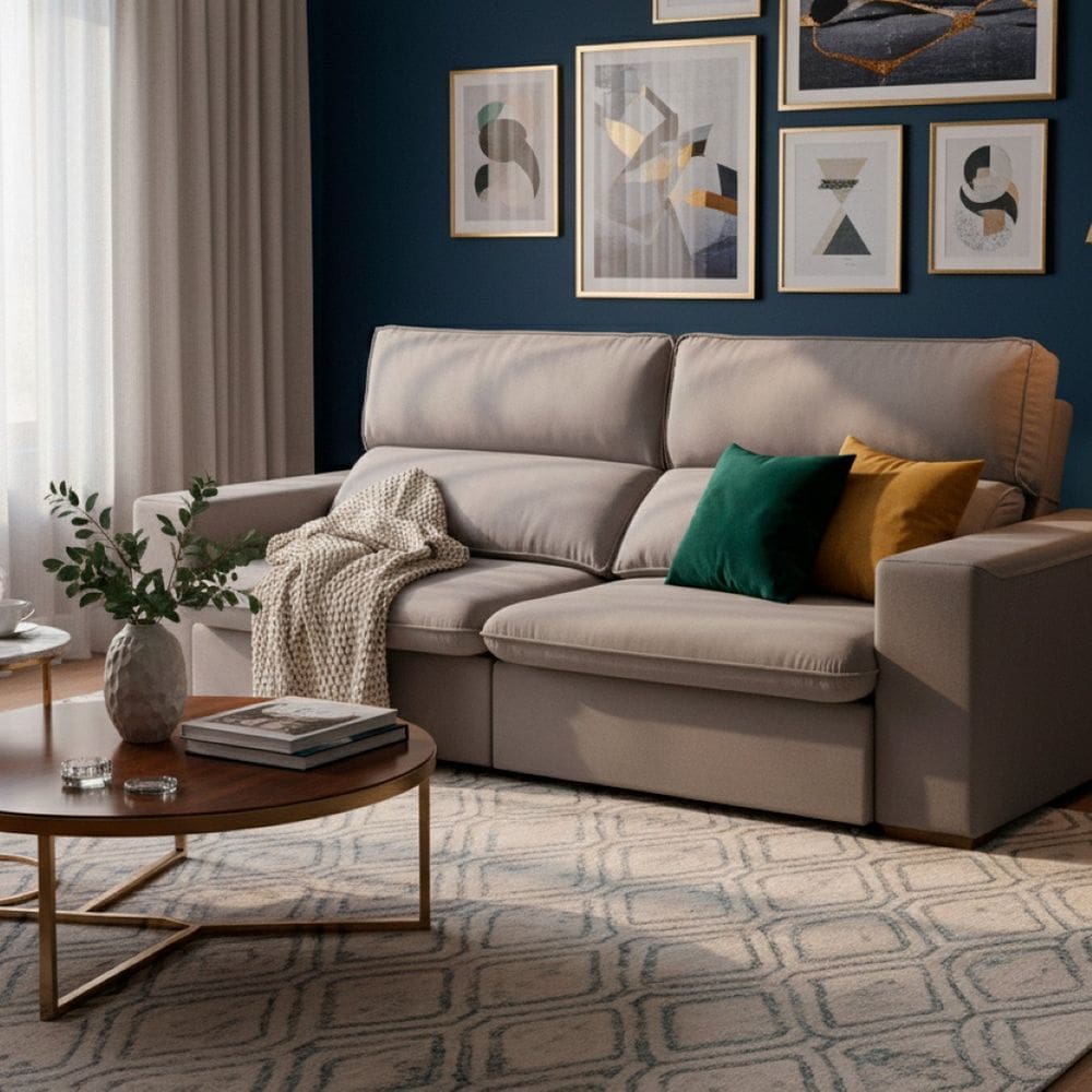 Sofá Retrátil e Reclinável 218cm para Sala de Estar Tóquio Bege