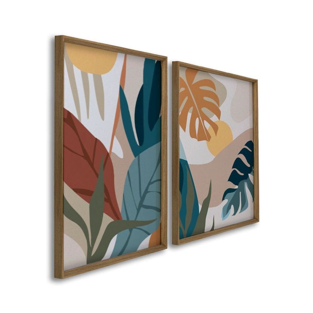Quadro Decorativo Paisagem Tropical Plantas e Folhas 2 Telas 60x90cm para Sala Quarto Escritório