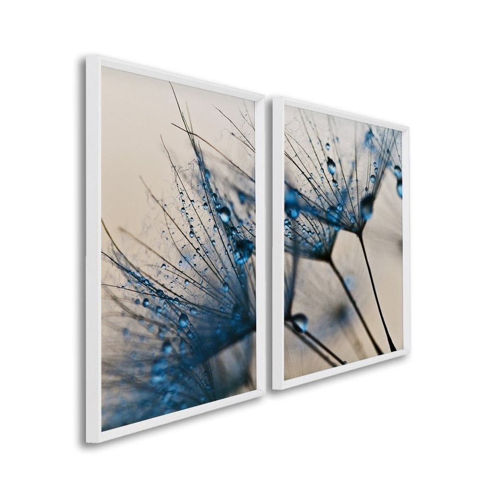 Quadro Decorativo Dente de Leão Azul 2 Telas 60x90cm para Sala Quarto Escritório
