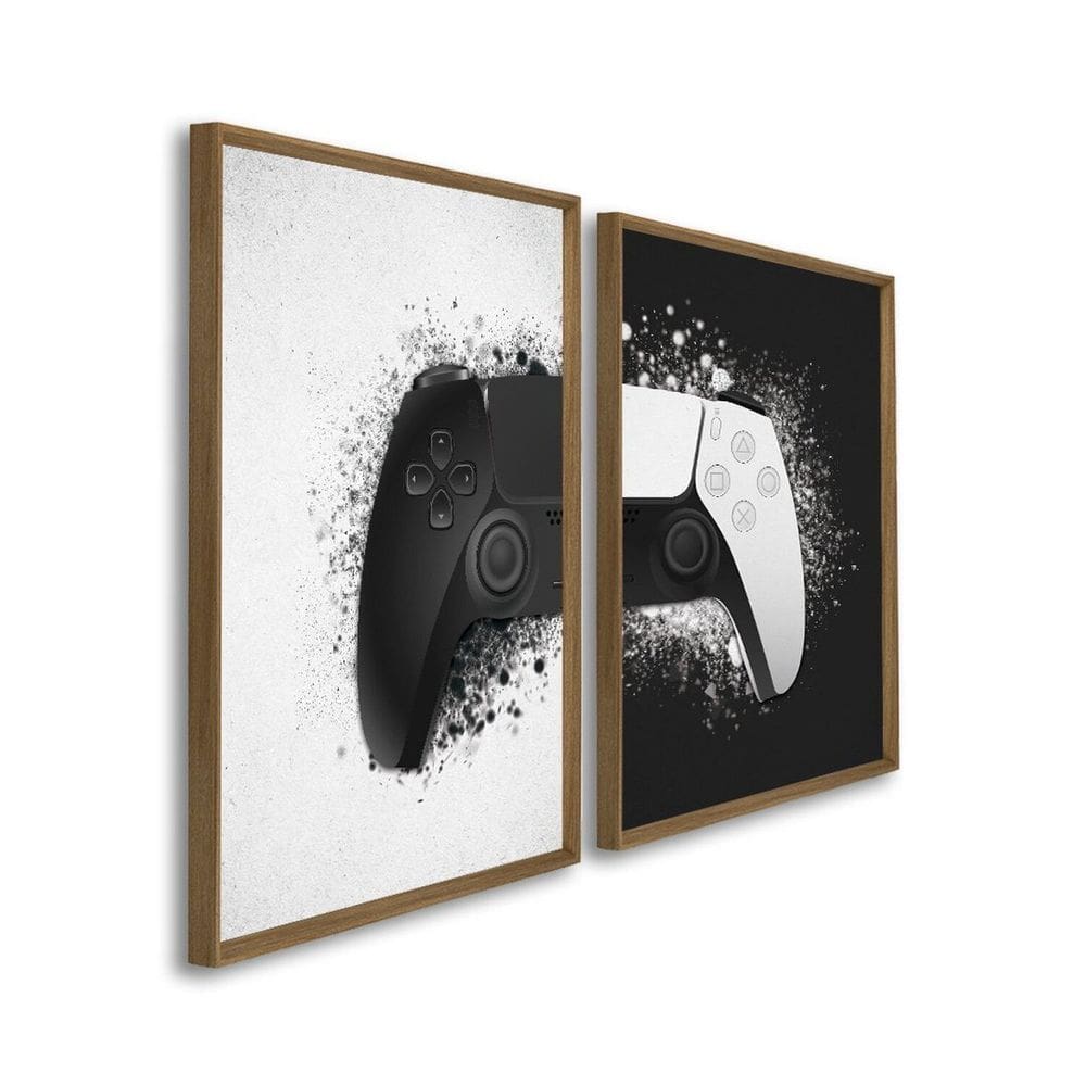 Quadro Decorativo Controle de Vídeo Game 2 Telas 60x90cm para Sala Quarto Escritório