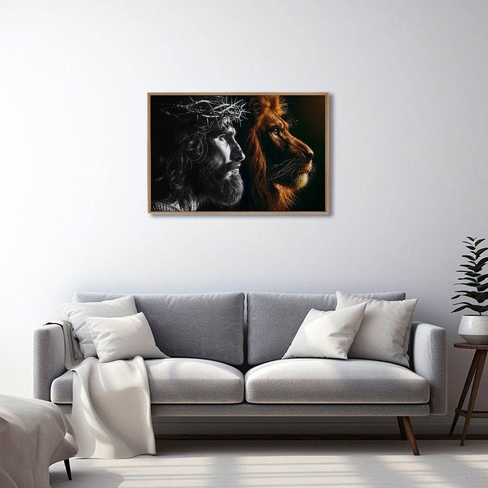 Quadro Decorativo Religioso Jesus e o Leão 1 Tela 80x120 para Sala Quarto Hall