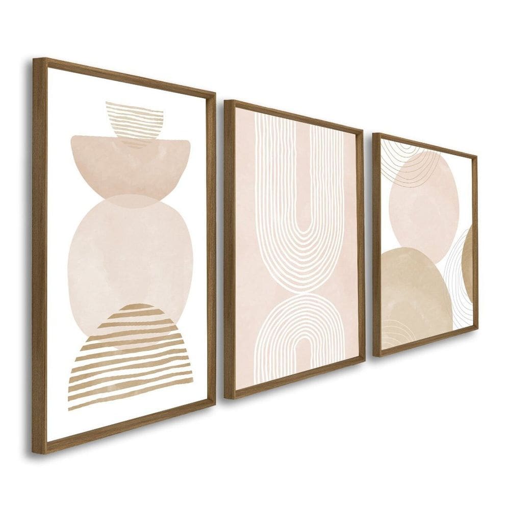 Quadro Decorativo Abstrato Formas Arredondadas 3 Telas 60x90cm para Sala Quarto Escritório