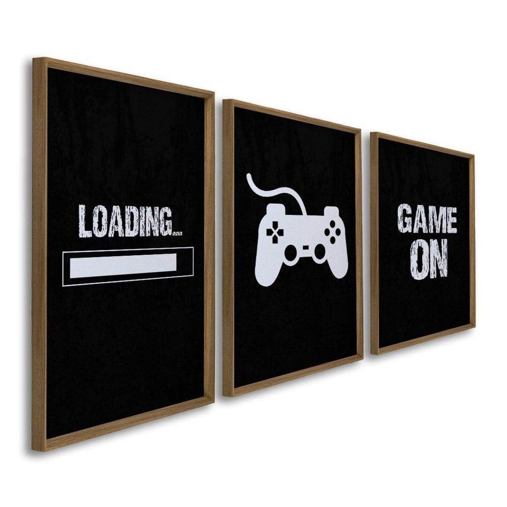 Quadro Decorativo Vídeo Game Modelo Gamer 3 Telas 60x90cm para Sala Quarto Escritório