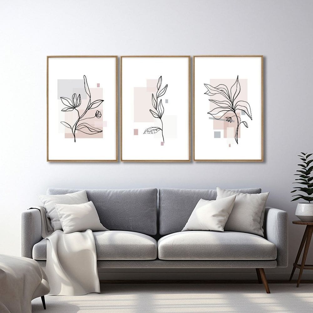 Quadro Decorativo Modelo Floral Plantas Aquáticas 3 Telas 60x90cm para Sala Quarto Escritório