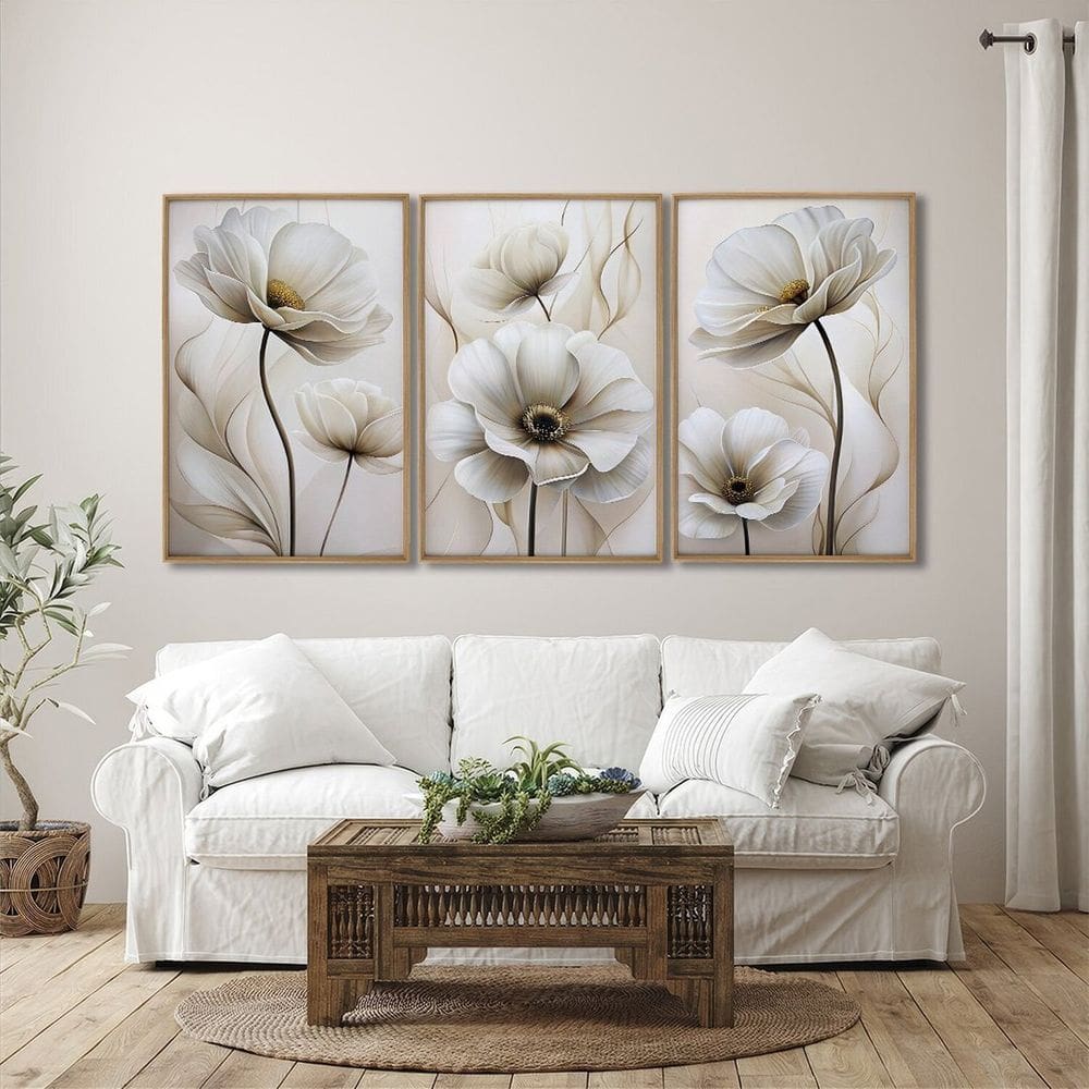 Quadro Decorativo Modelo Floral Delicadeza 3 Telas 60x90 para Sala Quarto Escritório