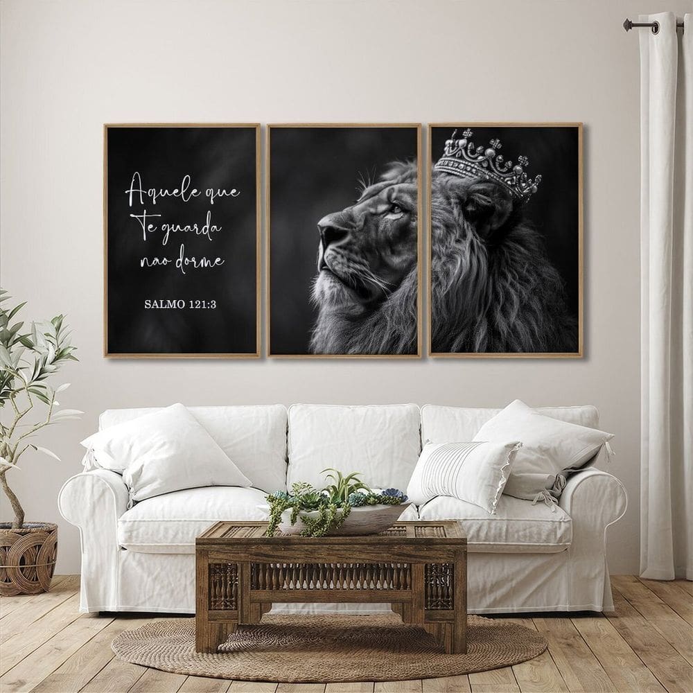 Quadro Decorativo Religioso Nunca Foi Sorte Sempre Foi Deus 3 Telas 60x90 para Sala Hall