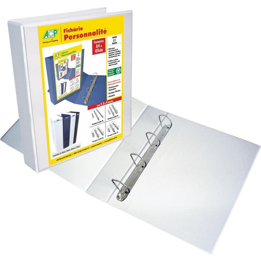 Fichário De Pvc Personalite A4 40mm 4 Arg. Branco - Acp
