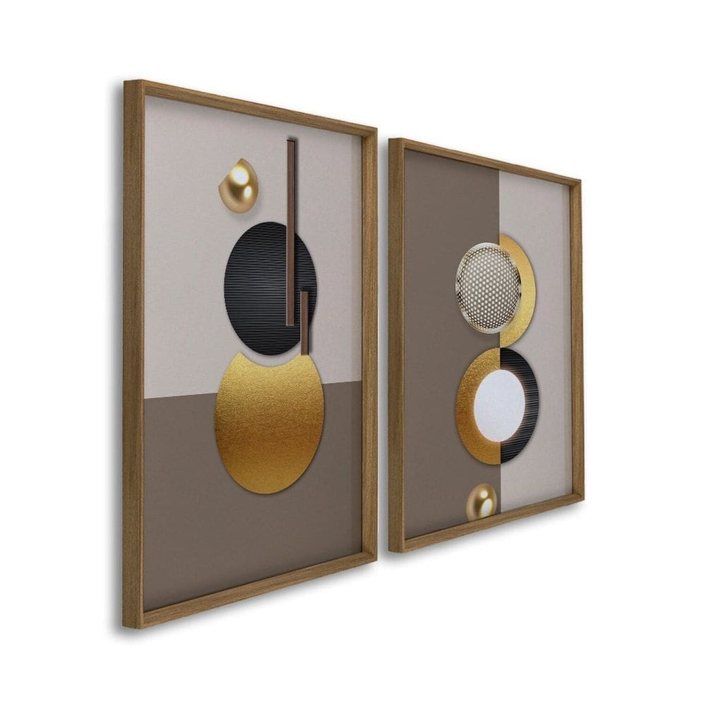 Quadro Decorativo Abstrato Formas Arredondadas 2 Telas 60x90cm para Quarto Hall