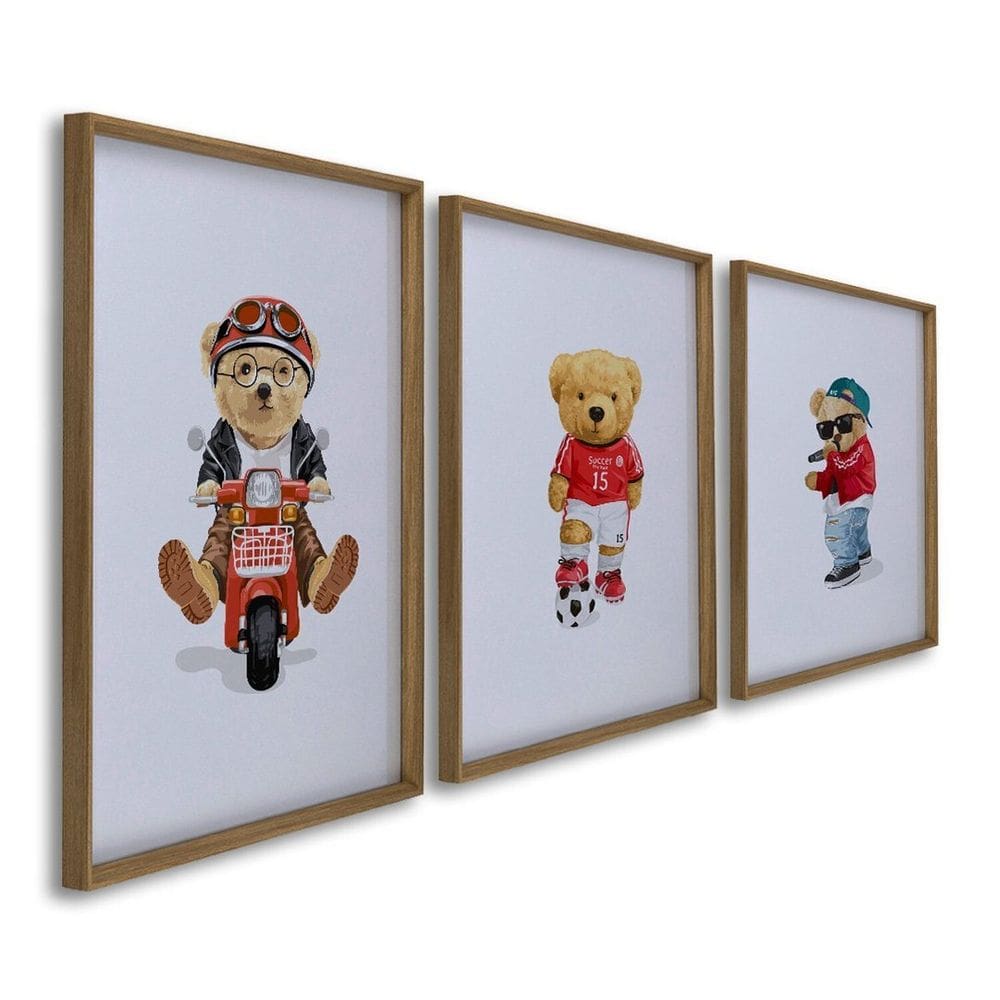 Quadro Decorativo Infantil Didático Alfabeto e Mapa 3 Telas 60x90 para Quarto Sala Brinquedoteca