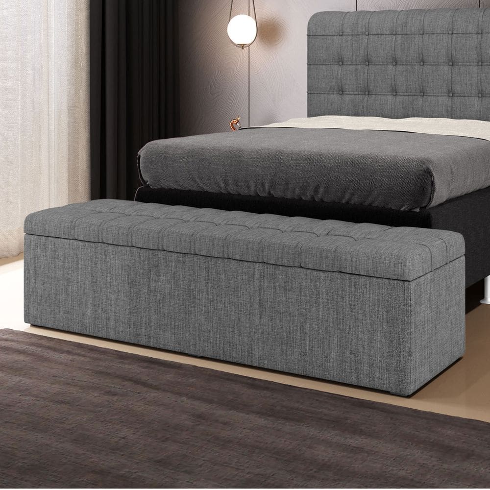 Calçadeira Baú Alpha Para Cama de Casal King 195cm no Tecido Linho - Conforto e Elegância Aradecor