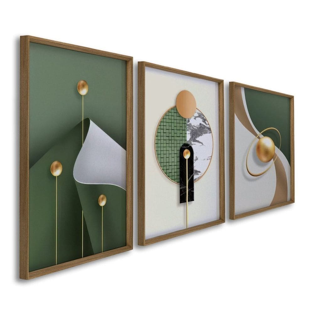 Quadro Decorativo Geométrico Formas Abstratas 3 Telas 60x90 para Sala Quarto Escritório