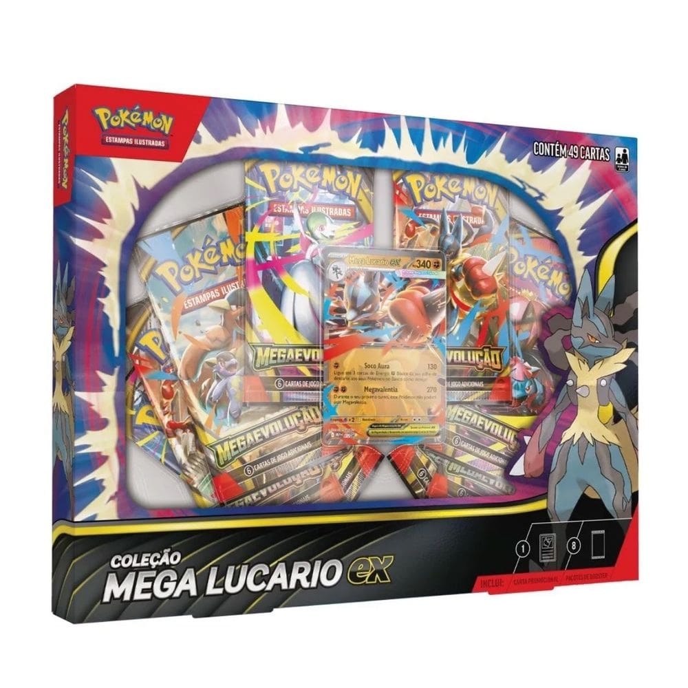 Carta Pokémon Box Mega Lucario Ex Fogo Fantasmagorico Trading Cards Game Estratégia Mega Evolução
