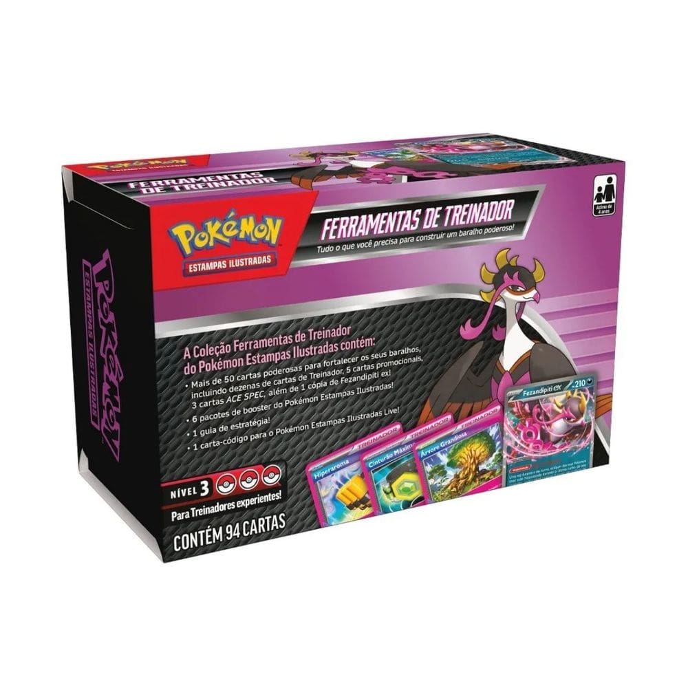 Box Pokémon Ferramentas De Treinador Fezandipiti EX Card TCG Jogo Estratégia Geek Presente Natal
