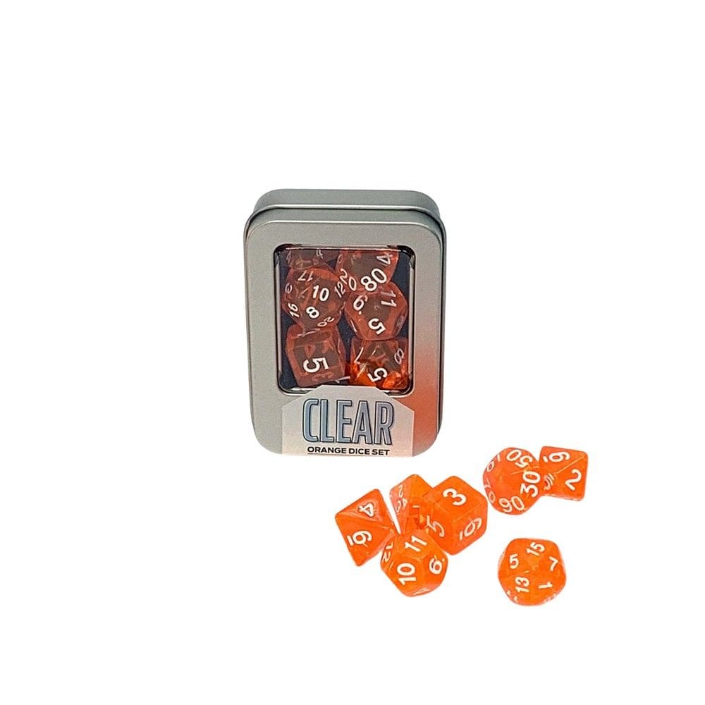 Conjunto de 7 Dados Clear para RPG (D4, D6, D8, D10, D10%, D12, D20)